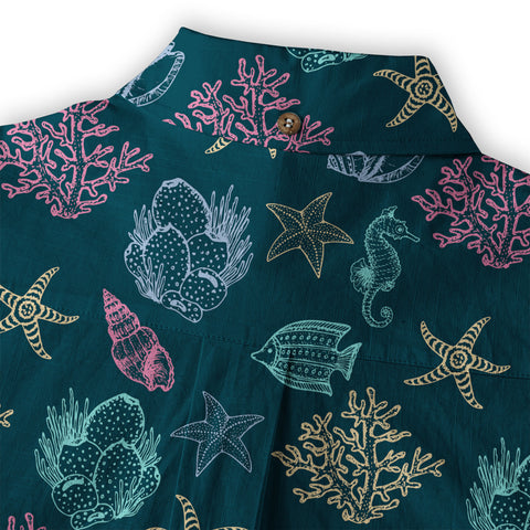 Vintage Ocean Print Hawaiian Shirts for Men Women, Sea Animal Aloha Summer Beach Shirt - The Palmix