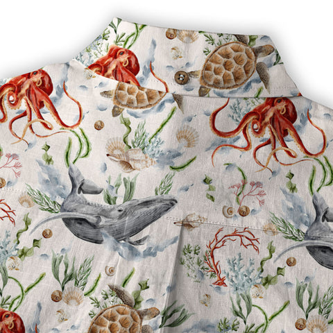 Sea Ocean Animals Women's Hawaiian Shirt, Ocean Fish Print - The Palmix