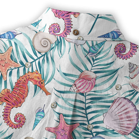 Ocean Animals Women's Hawaiian Shirt, Ocean Aloha Hawaiian Print - The Palmix