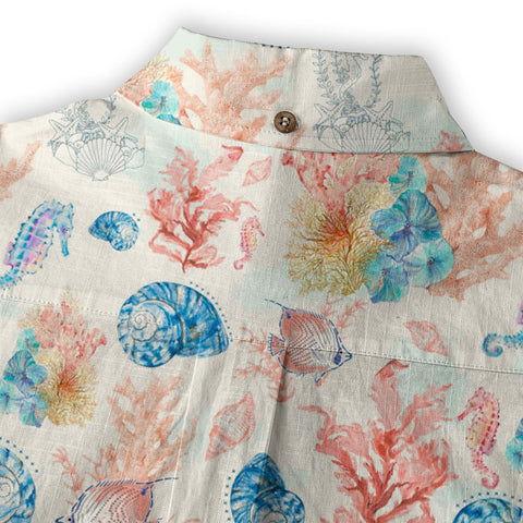 Ocean Animals Hawaiian Button Up Shirt, Sea Hawaii Shirt - The Palmix