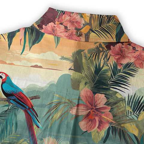 Flamingo Classic Aloha Hibiscus Hawaiian Shirt, Luau Party Outfit, Vacation Beachwear - The Palmix