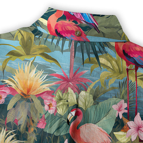 Flamingo Classic Aloha Hibiscus Hawaiian Shirt, Luau Party Outfit, Vacation Beachwear - The Palmix