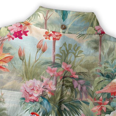 Retro Parrot Tropical Getaway Hibiscus Shirt, Hawaiian Vacation Outfit Aloha Hawaii Shirt - The Palmix