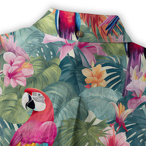 Retro Parrot Tropical Getaway Hibiscus Shirt, Hawaiian Vacation Outfit Aloha Hawaii Shirt - The Palmix