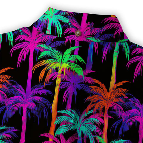 Tropical Sunset Surf & Palm Hawaiian Shirt – Vibrant Island Look – Electric Beach Pattern Aloha Hawaii Shirt - The Palmix