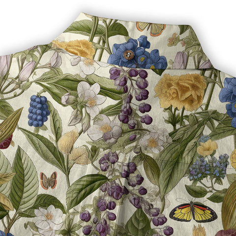 Vintage Floral Seamless Patterns Aloha Hawaii Shirt, Botanicals Hawaiian Button Up Shirt for Men - The Palmix