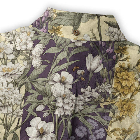 Vintage Floral Seamless Patterns Aloha Hawaii Shirt, Botanicals Hawaiian Button Up Shirt for Men - The Palmix