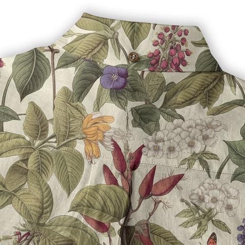Vintage Floral Seamless Patterns Aloha Hawaii Shirt, Botanicals Hawaiian Button Up Shirt for Men - The Palmix