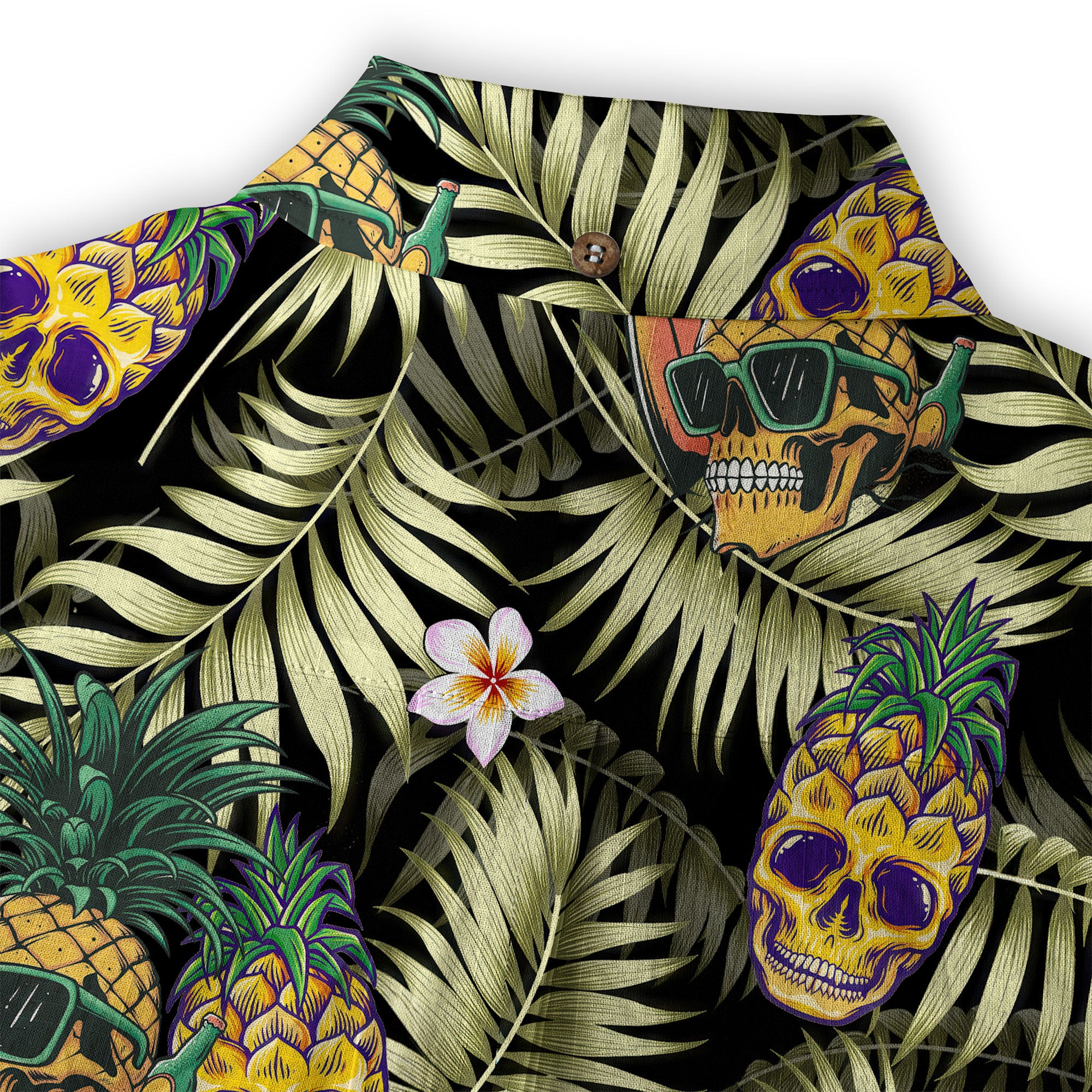 Allover Skull Hawaiian Shirt Floral Skull Rose Pinapple Hawaiian - The Palmix
