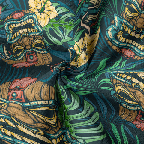 Tropical Tiki Mask Hawaiian Shirts, Flamingo Hawaii Button Down Shirt - The Palmix