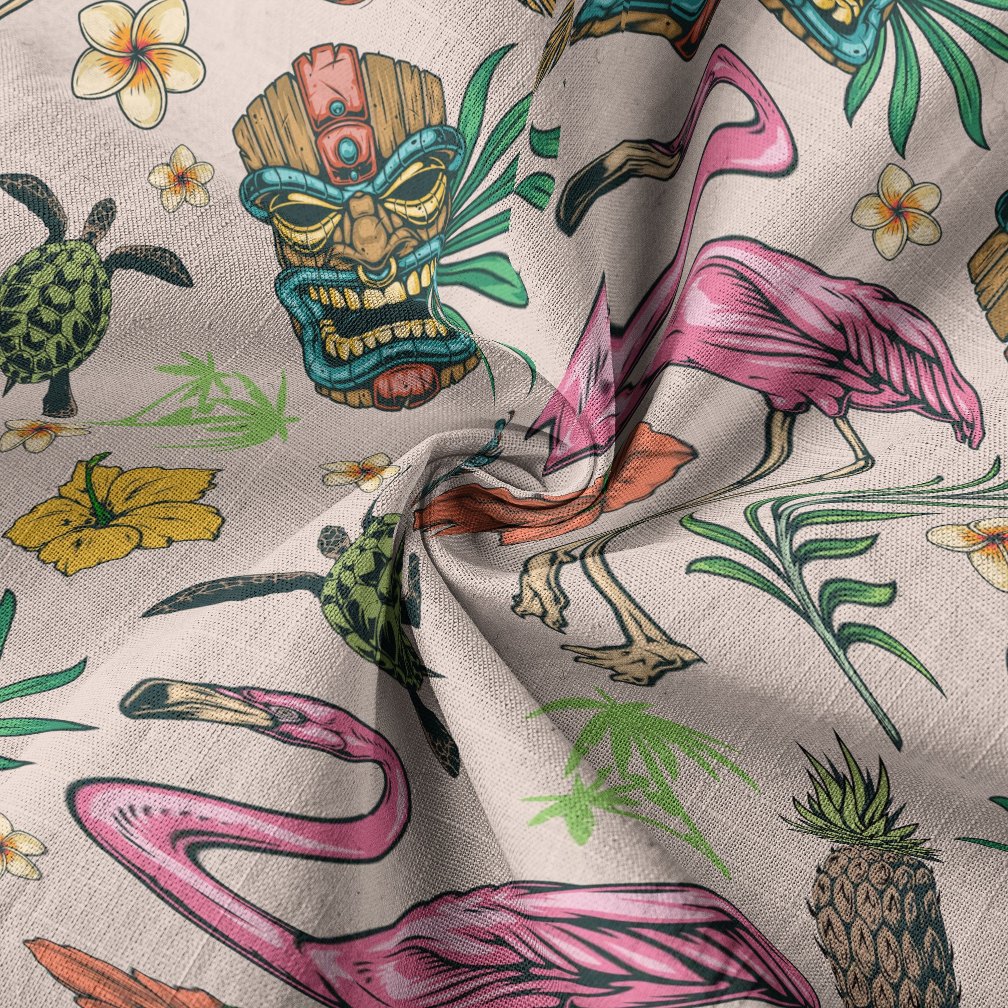Tropical Tiki Mask Hawaiian Shirts, Flamingo Hawaii Button Down Shirt - The Palmix