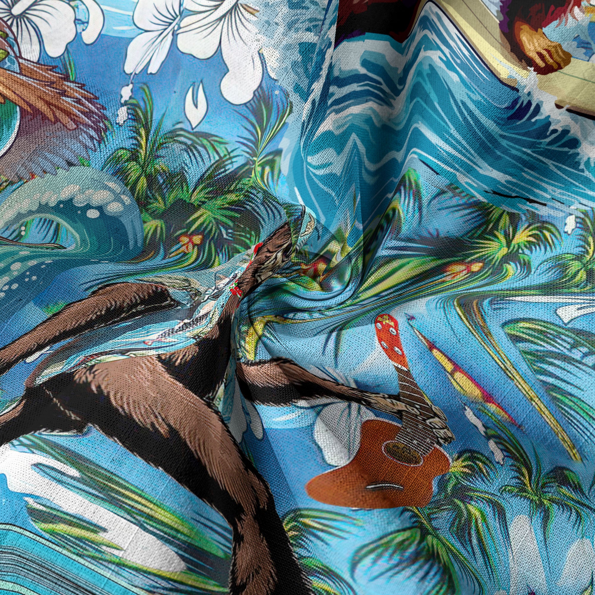 Tropical Bigfoot Alien Hawaiian Shirts for Men Women, Bigfoot Sasquatch Summer Beach Aloha Button Down Shirt - The Palmix