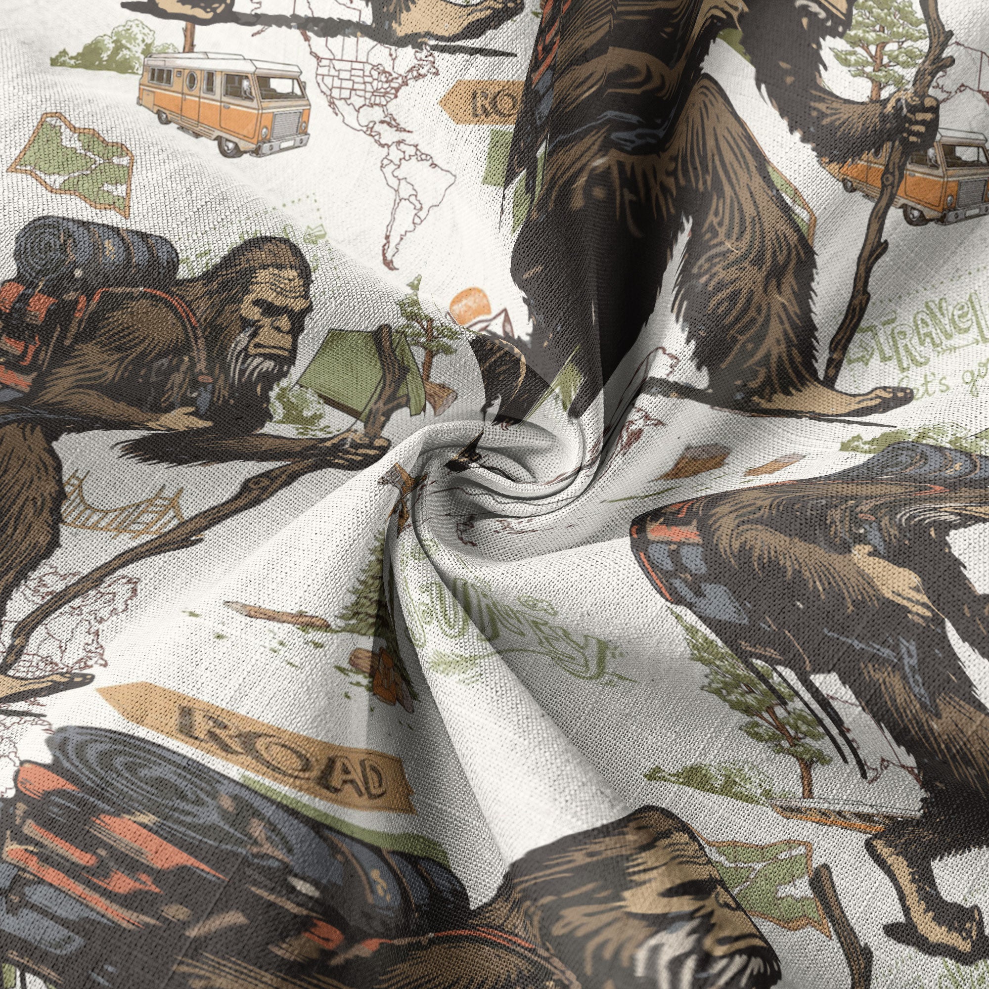 Bigfoot Hiking Hawaiian Shirts for Men, Bigfoot Hiking Pattern Button Down Short Sleeve - The Palmix