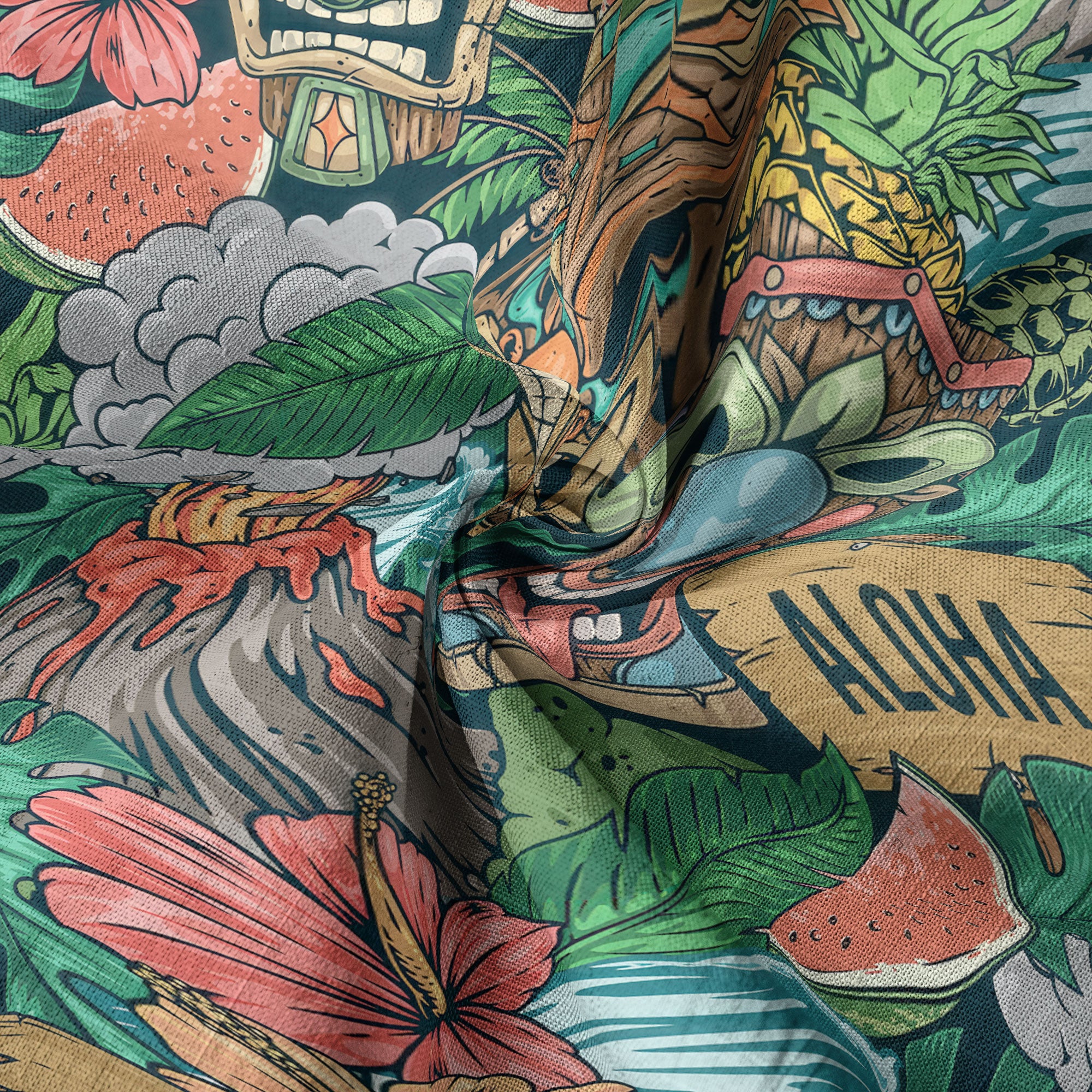 Tiki Mask Pattern Hawaiian Shirt, Aloha Floral Pattern Shirt - The Palmix