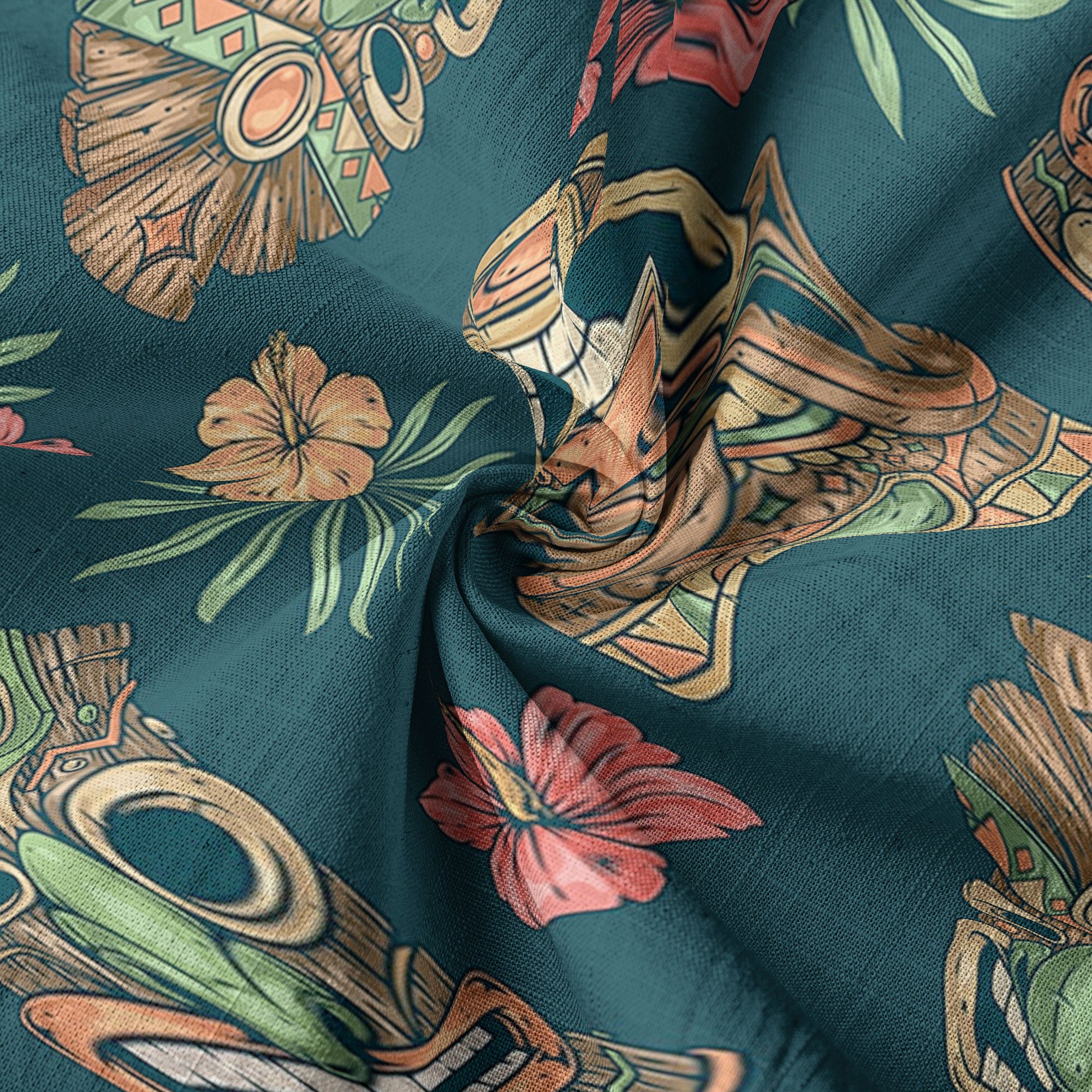 Tiki Mask Pattern Hawaiian Shirt, Hibiscus Hawaii Shirt - The Palmix