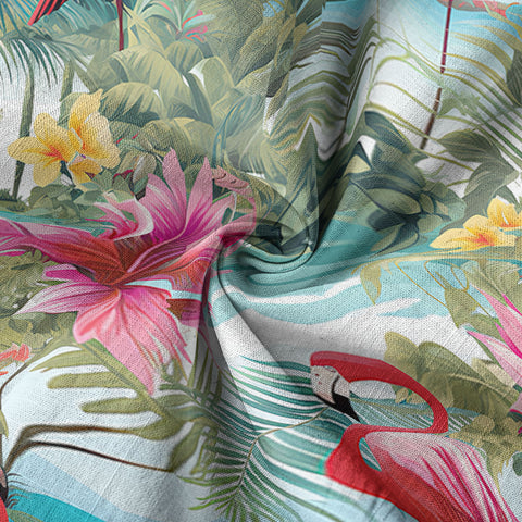 Colorful Flamingo Palm Leaf Hawaiian Shirt, Vintage Aloha Shirt, Island Vacation Wear - The Palmix