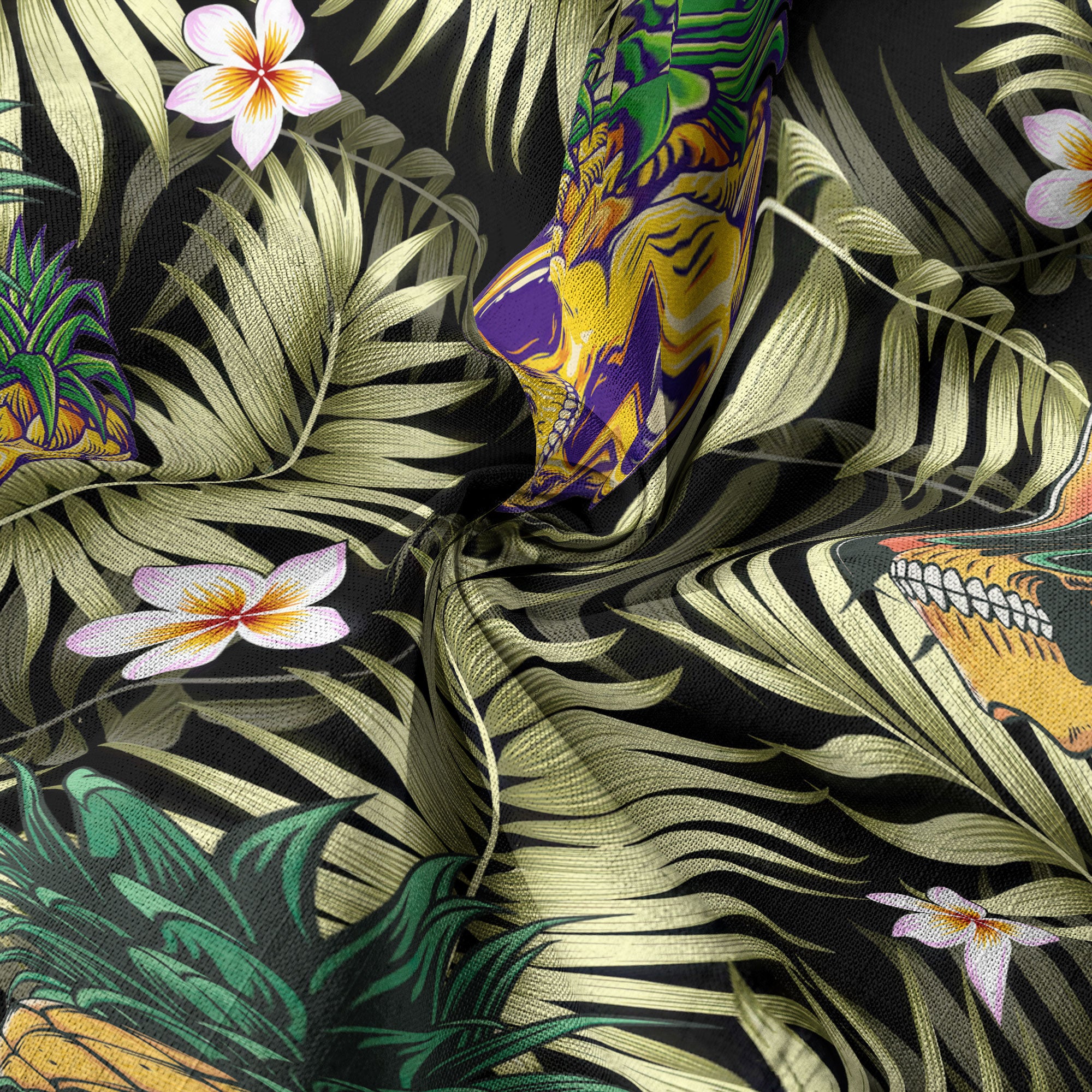 Allover Skull Hawaiian Shirt Floral Skull Rose Pinapple Hawaiian - The Palmix