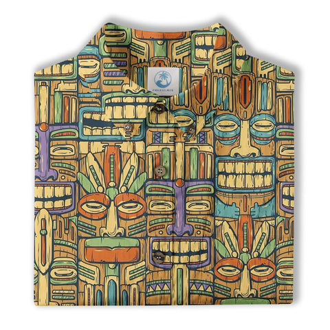 Tropical Tiki Mask Hawaiian Shirts, Flamingo Hawaii Button Down Shirt - The Palmix