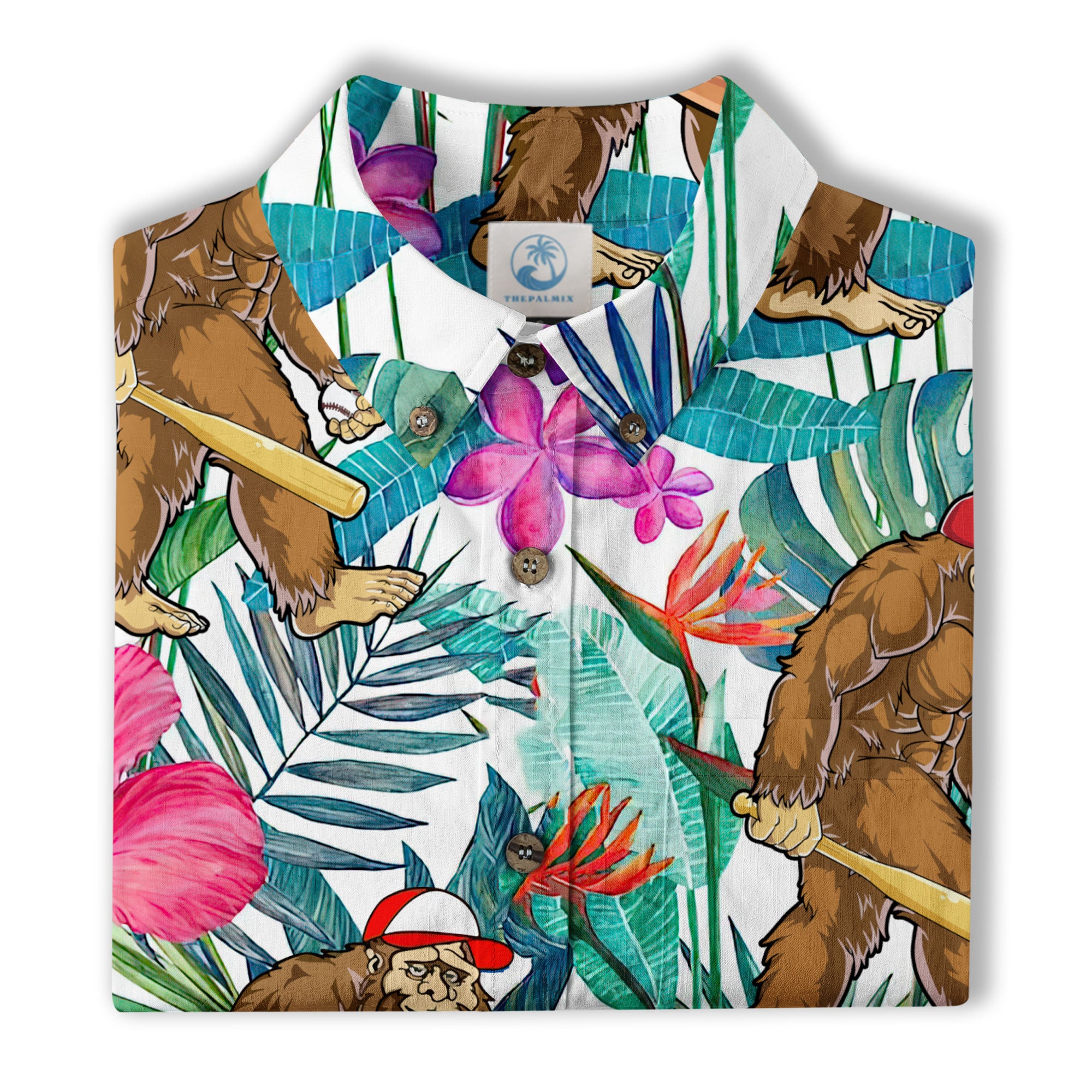 Tropical Bigfoot Alien Hawaiian Shirts for Men Women, Bigfoot Sasquatch Summer Beach Aloha Button Down Shirt - The Palmix