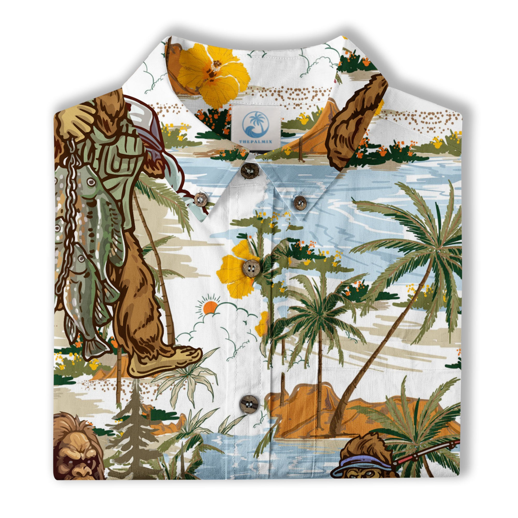 Tropical Bigfoot Alien Hawaiian Shirts for Men Women, Bigfoot Sasquatch Summer Beach Aloha Button Down Shirt - The Palmix