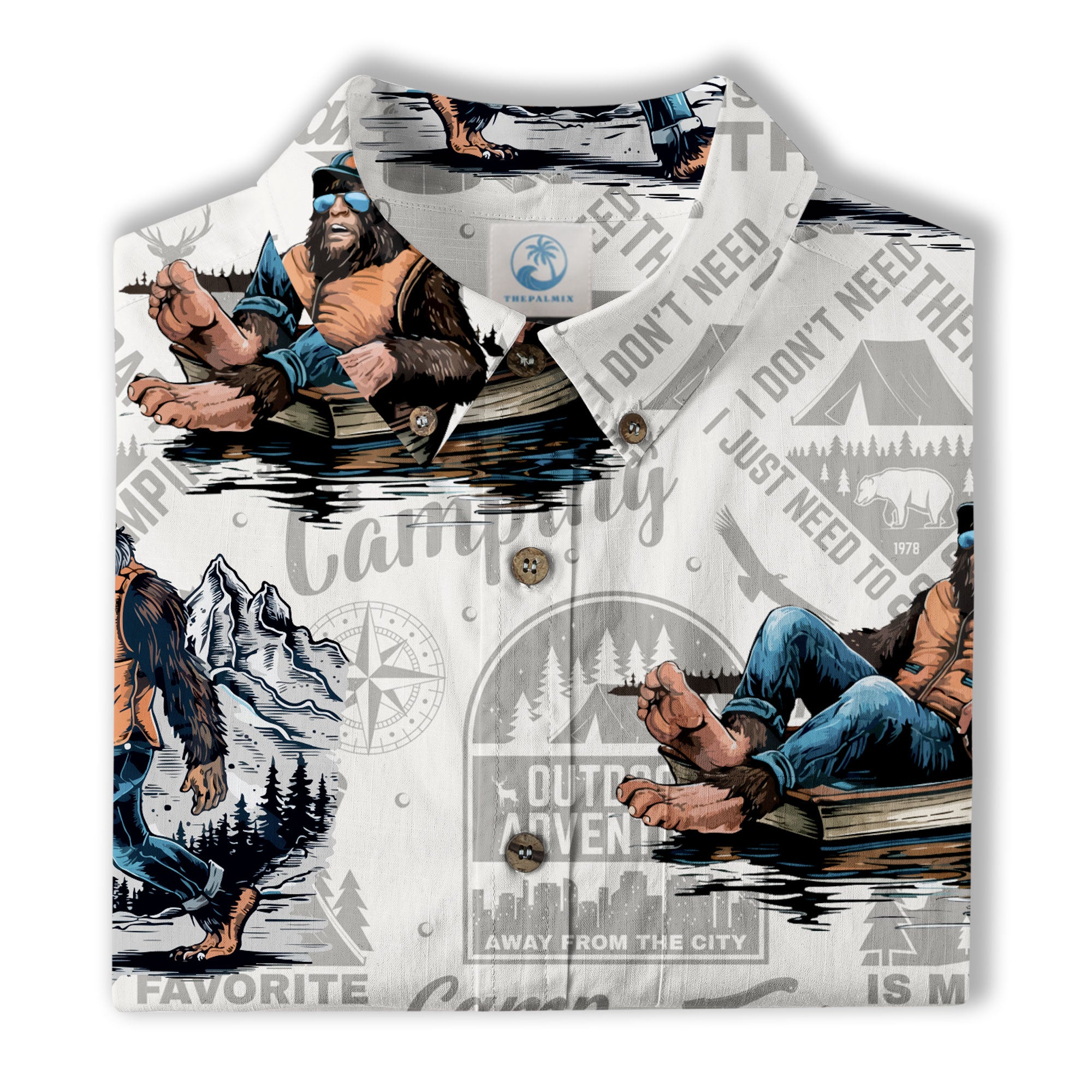 Bigfoot Camping Hawaiian Shirts for Men, Camping Button Down Short Sleeve - The Palmix