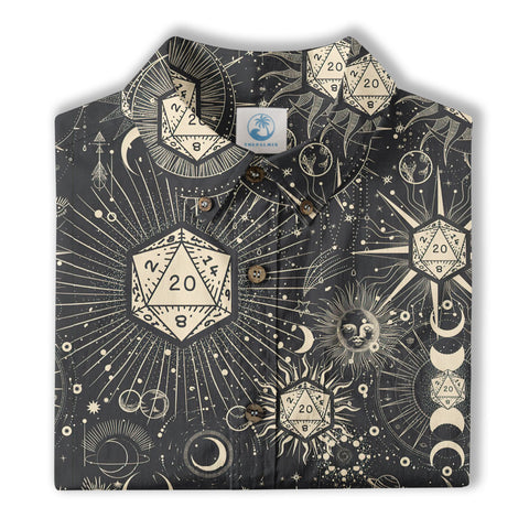 DND Celestrial Dice Pattern Aloha Hawaii Shirt, D20 Stars Constellation, Sun and Crescent Button Down Shirt - The Palmix