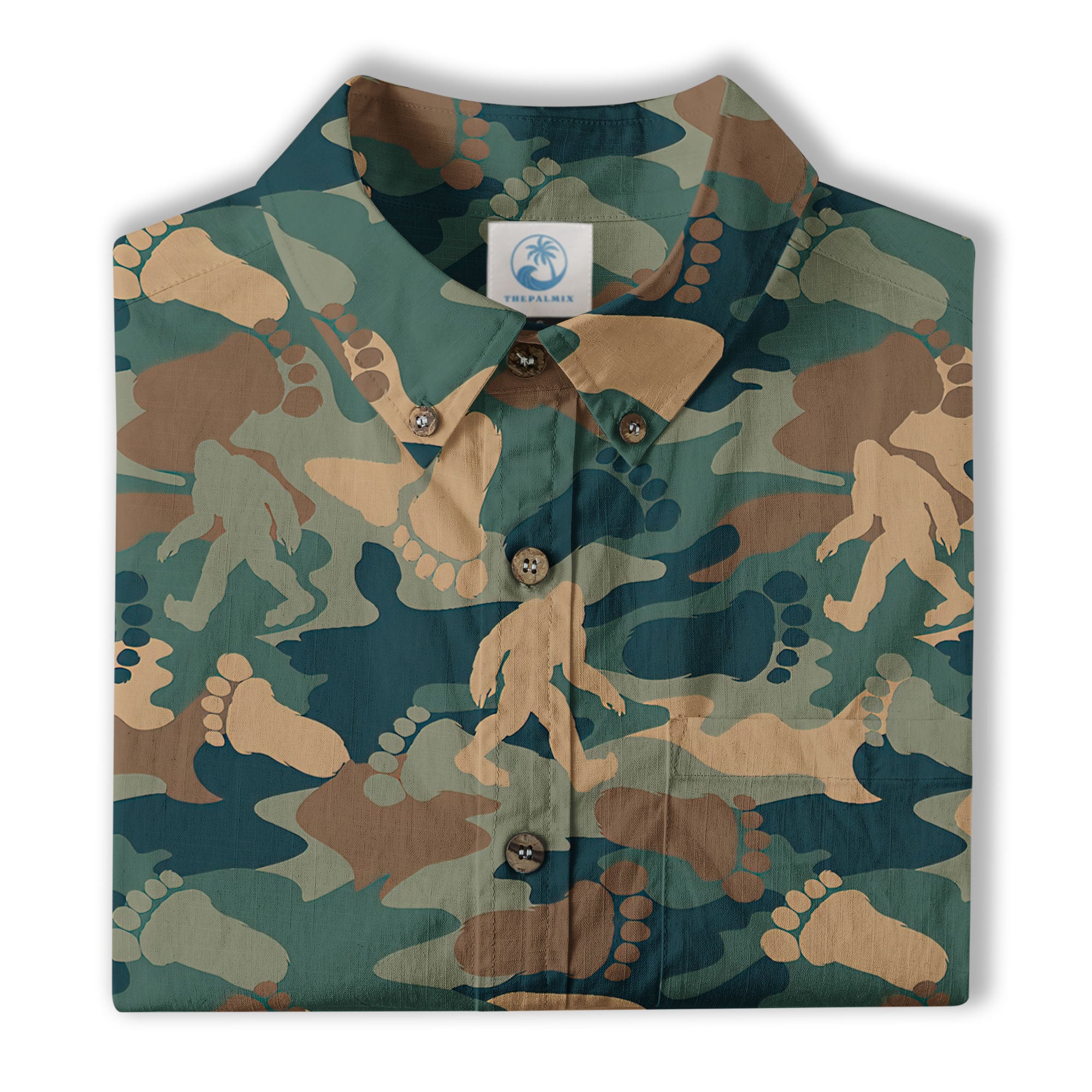 Camo Bigfoot Hawaiian Shirt Men Women, Hibiscus Bigfoot Sasquatch Hawaiian Shirt, Bigfoot Summer Beach Aloha Short Sleeve Button Down - The Palmix