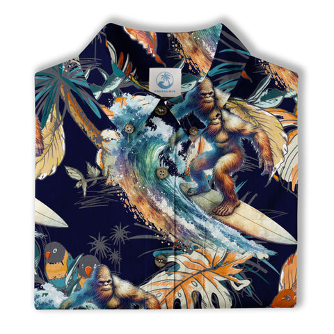 Camo Bigfoot Hawaiian Shirt Men Women, Hibiscus Bigfoot Sasquatch Hawaiian Shirt, Bigfoot Summer Beach Aloha Short Sleeve Button Down - The Palmix