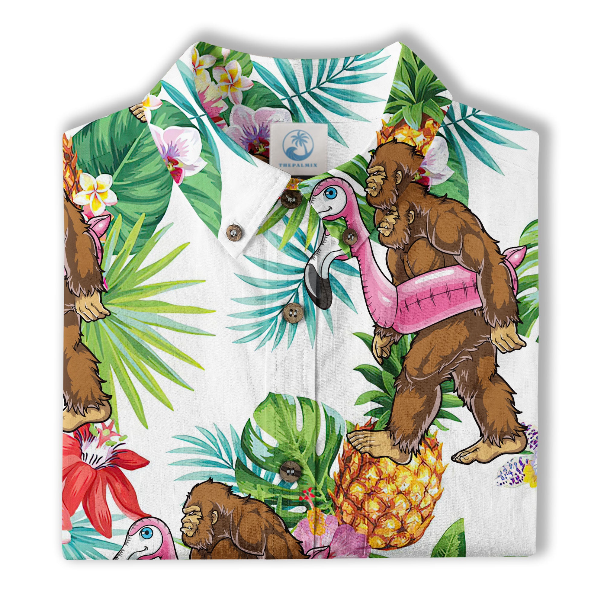 Camo Bigfoot Hawaiian Shirt Men Women, Hibiscus Bigfoot Sasquatch Hawaiian Shirt, Bigfoot Summer Beach Aloha Short Sleeve Button Down - The Palmix