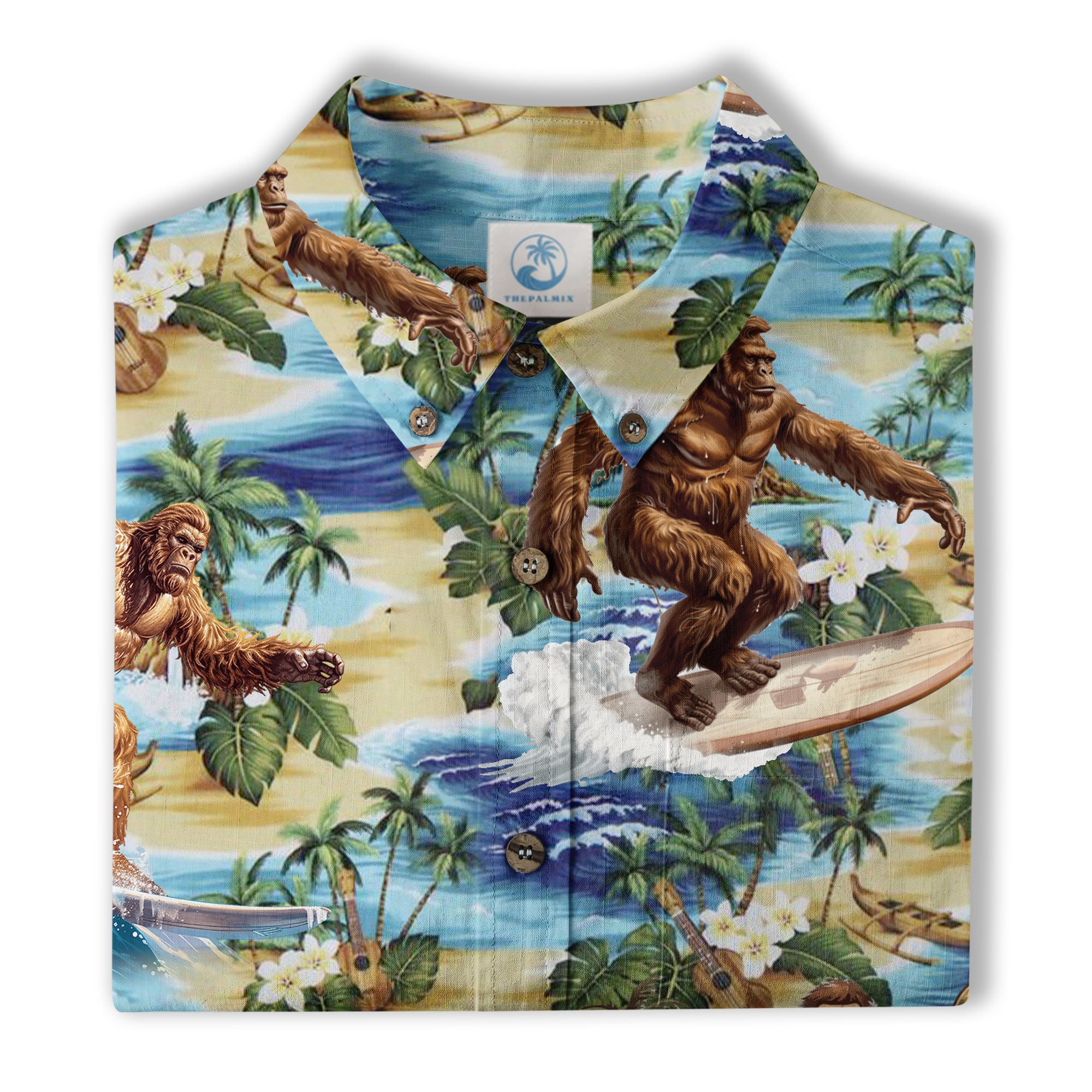 Bigfoot Tropical Hawaiian Shirt, Bigfoot Button-Up Shirt, Sasquatch Bigfoot Shirt, Summer Beach Shirt - The Palmix