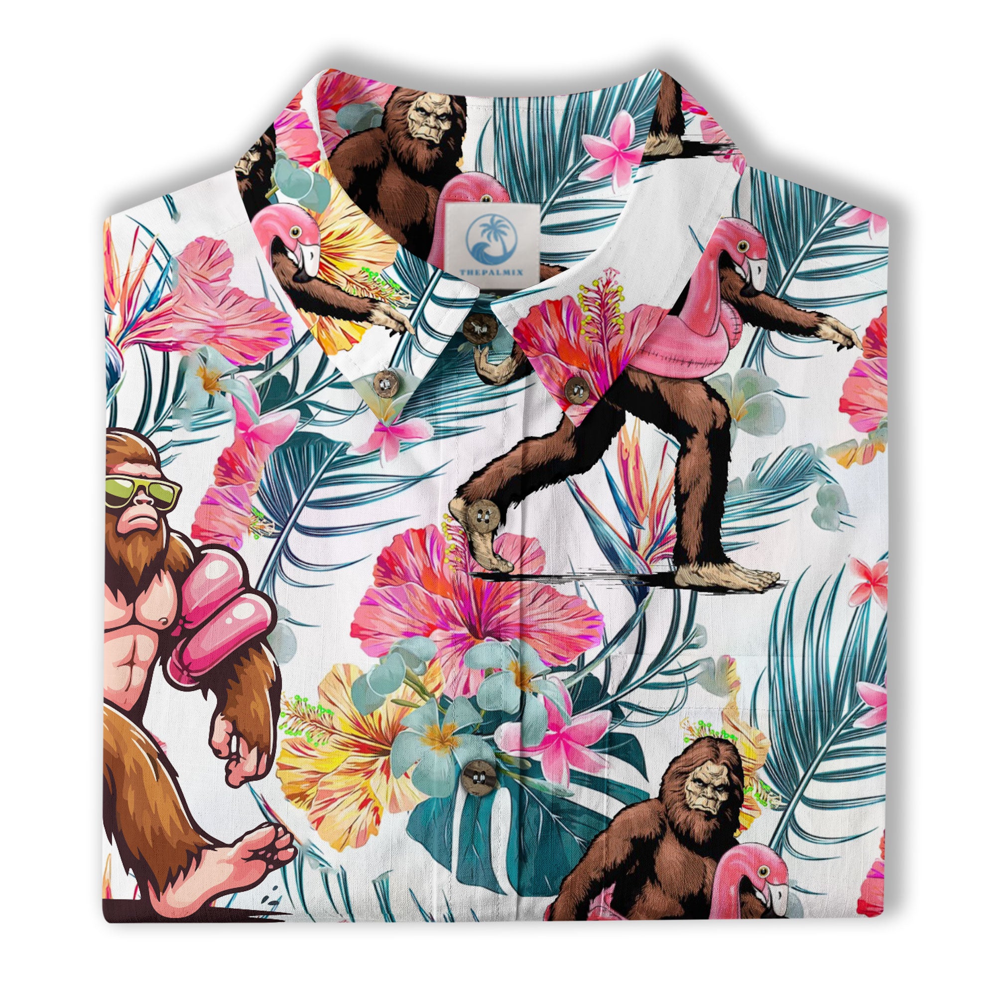 Bigfoot Tropical Hawaiian Shirt, Bigfoot Button-Up Shirt, Sasquatch Bigfoot Shirt, Summer Beach Shirt - The Palmix