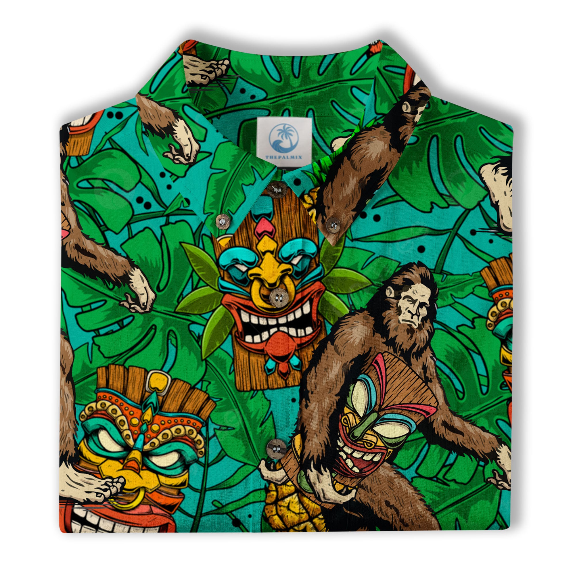 Tropical Bigfoot Hawaiian Shirt Men Women, Bigfoot Flamingo Hawaiian Shirt Summer Beach Aloha Short Sleeve Button Down - The Palmix