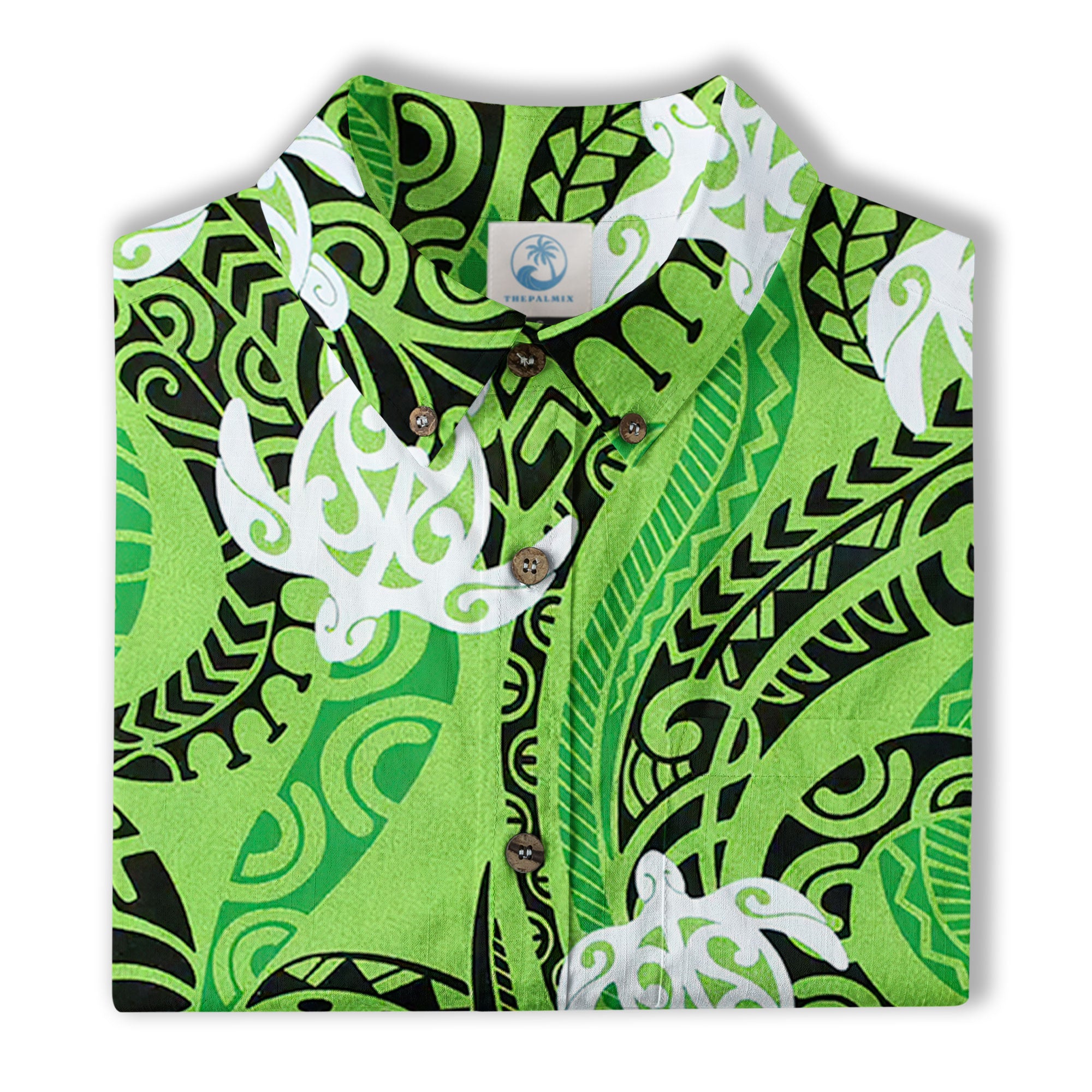 Turtle Floral Aloha Beach Shirt, Green Polynesian Ocean Turtle Shirt - The Palmix
