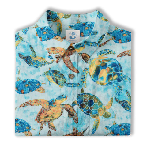 Turtle Floral Aloha Beach Shirt, Blue Ocean Turtle Hawaii Shirt - The Palmix