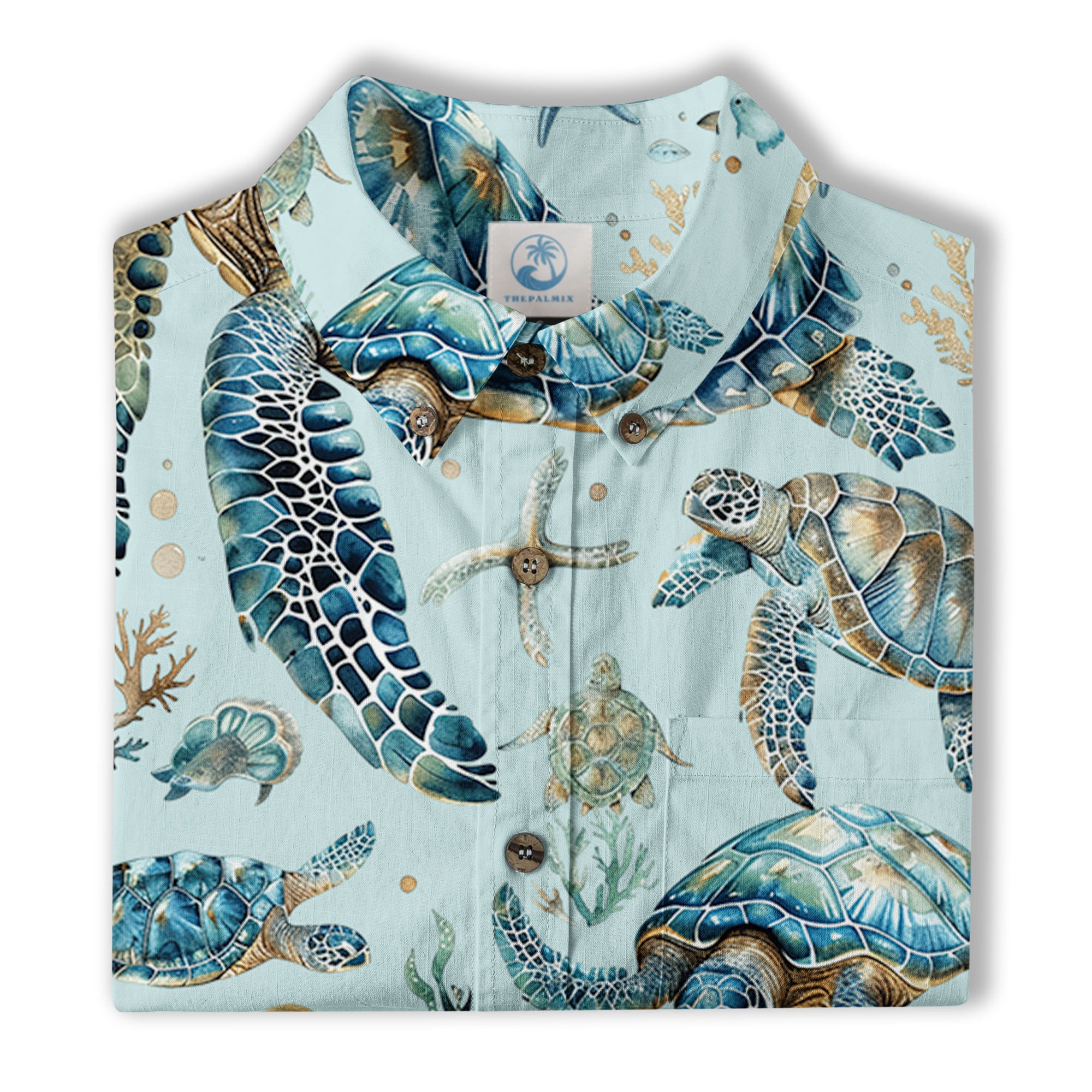 Blue Tribal Sea Turtle Hawaiian Shirt, Aloha Tropical Summer Beach Button Up Shirt - The Palmix