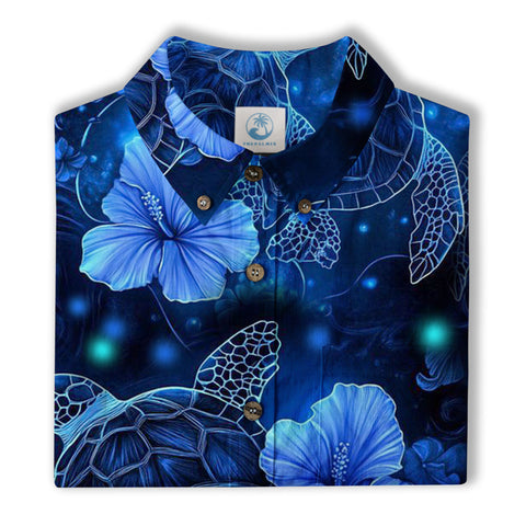 Neon Turtle Hawaiian Shirts for Men Women Youth, Vibrant Sea Turtle Aloha Summer Beach Shirt - The Palmix