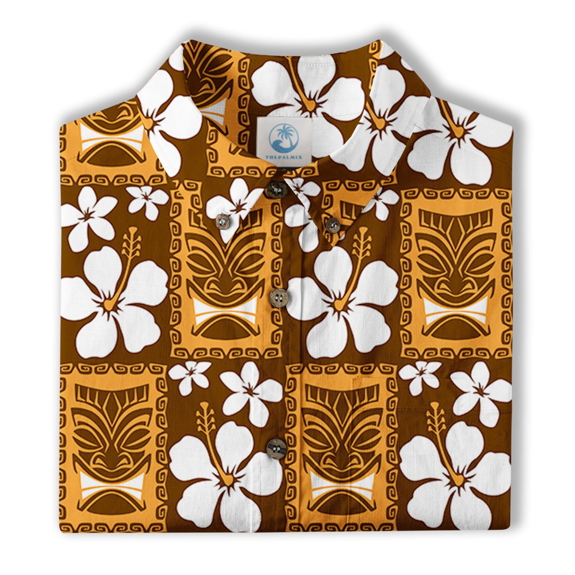 Tiki Mask Pattern Hawaiian Shirt, Tiki Floral Pattern Hawaii Shirt - The Palmix