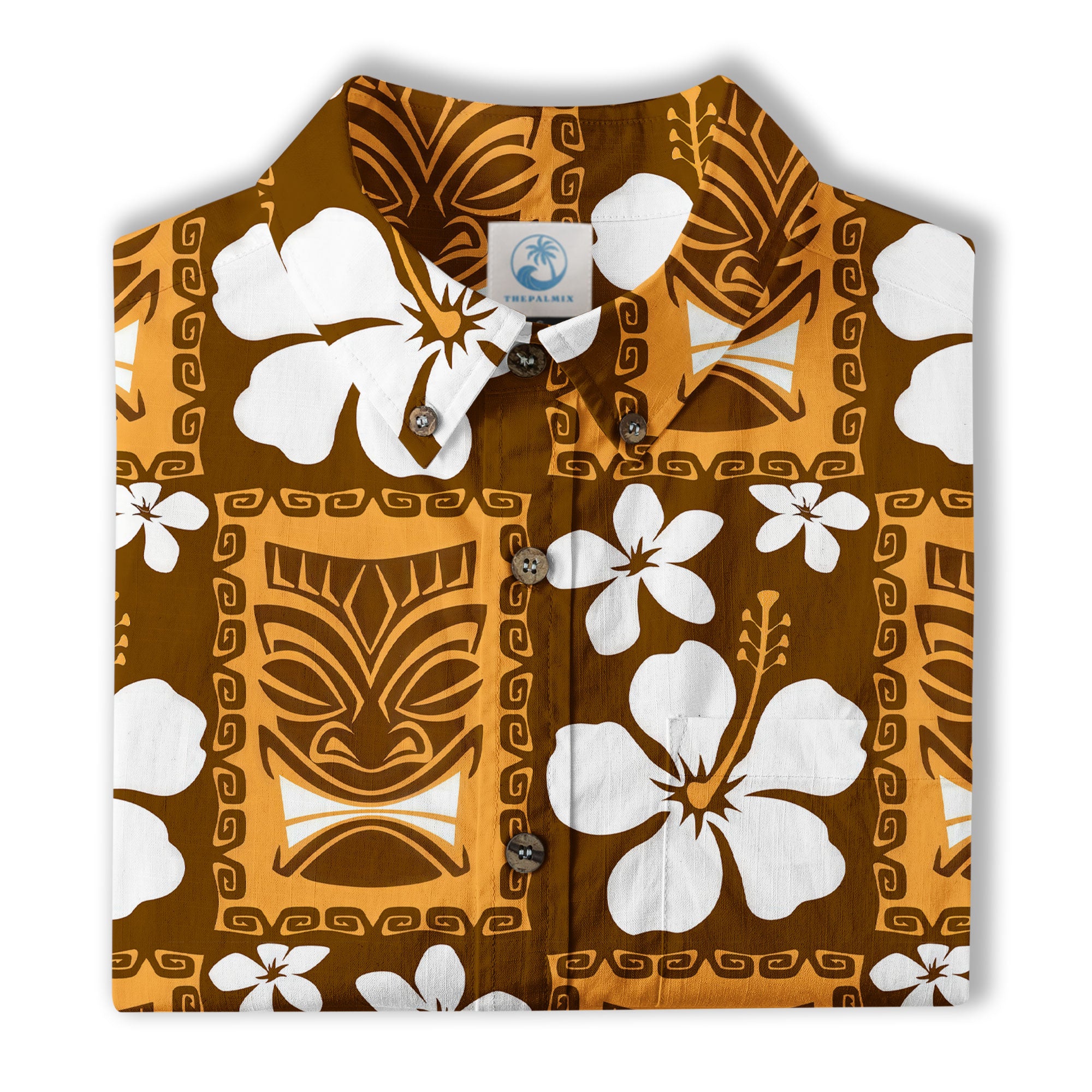 Tiki Mask Hawaiian Shirt for Men, Polynesian Hawaiian Button Down Aloha Shirt