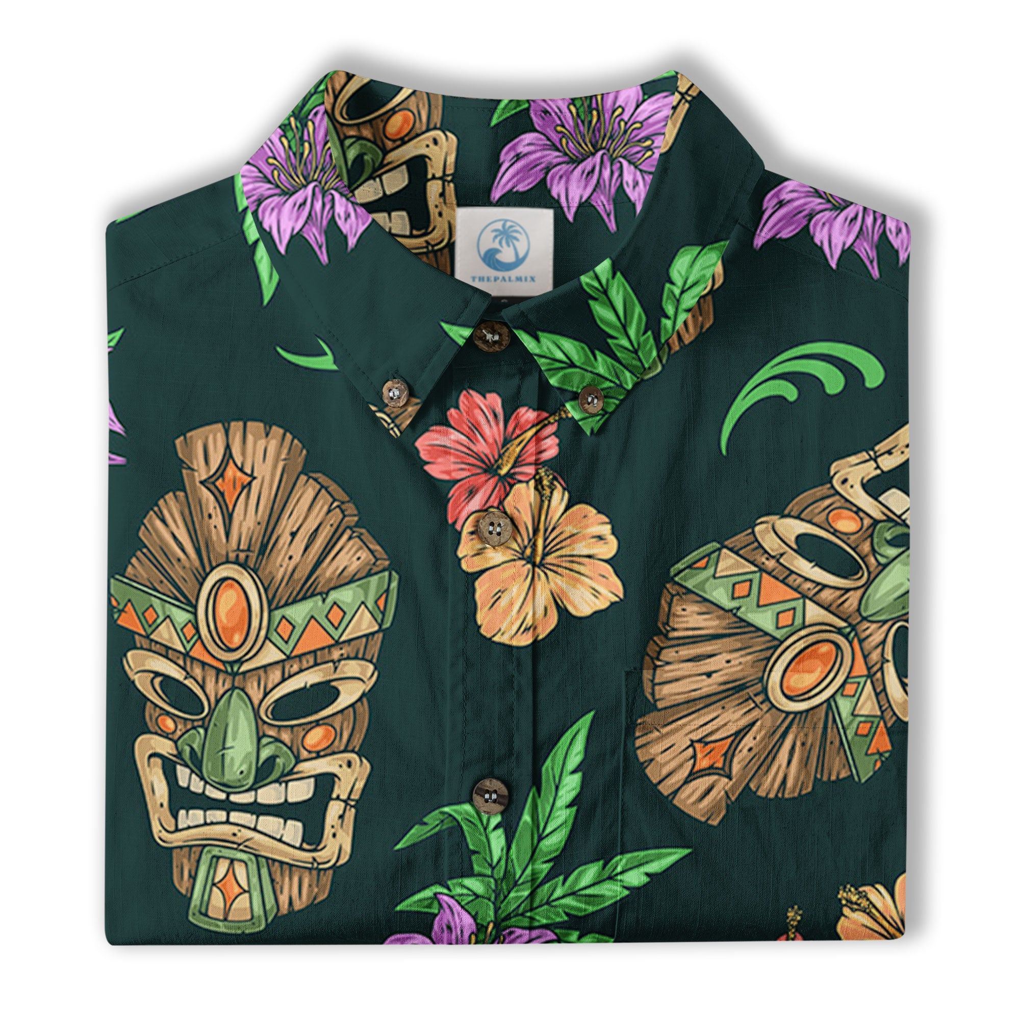 Tiki Mask Pattern Hawaiian Shirt, Tiki Floral Pattern Hawaii Shirt - The Palmix