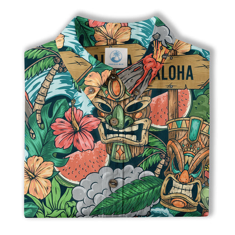 Tiki Mask Pattern Hawaiian Shirt, Aloha Floral Pattern Shirt - The Palmix