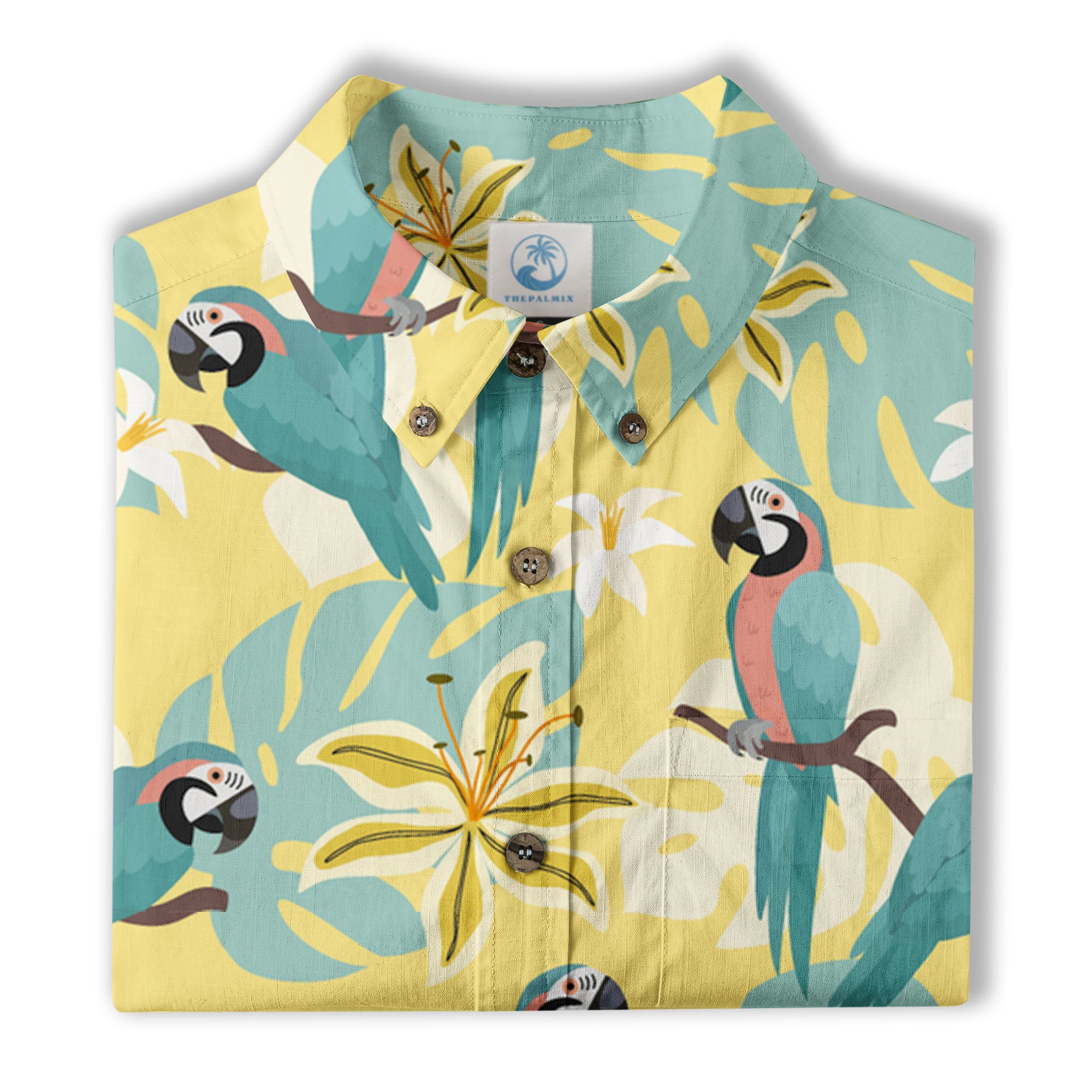 Tropical Parrot Summer Hawaiian Button Down Shirt, Parrot Flowers Pattern Hawaii Shirt - The Palmix