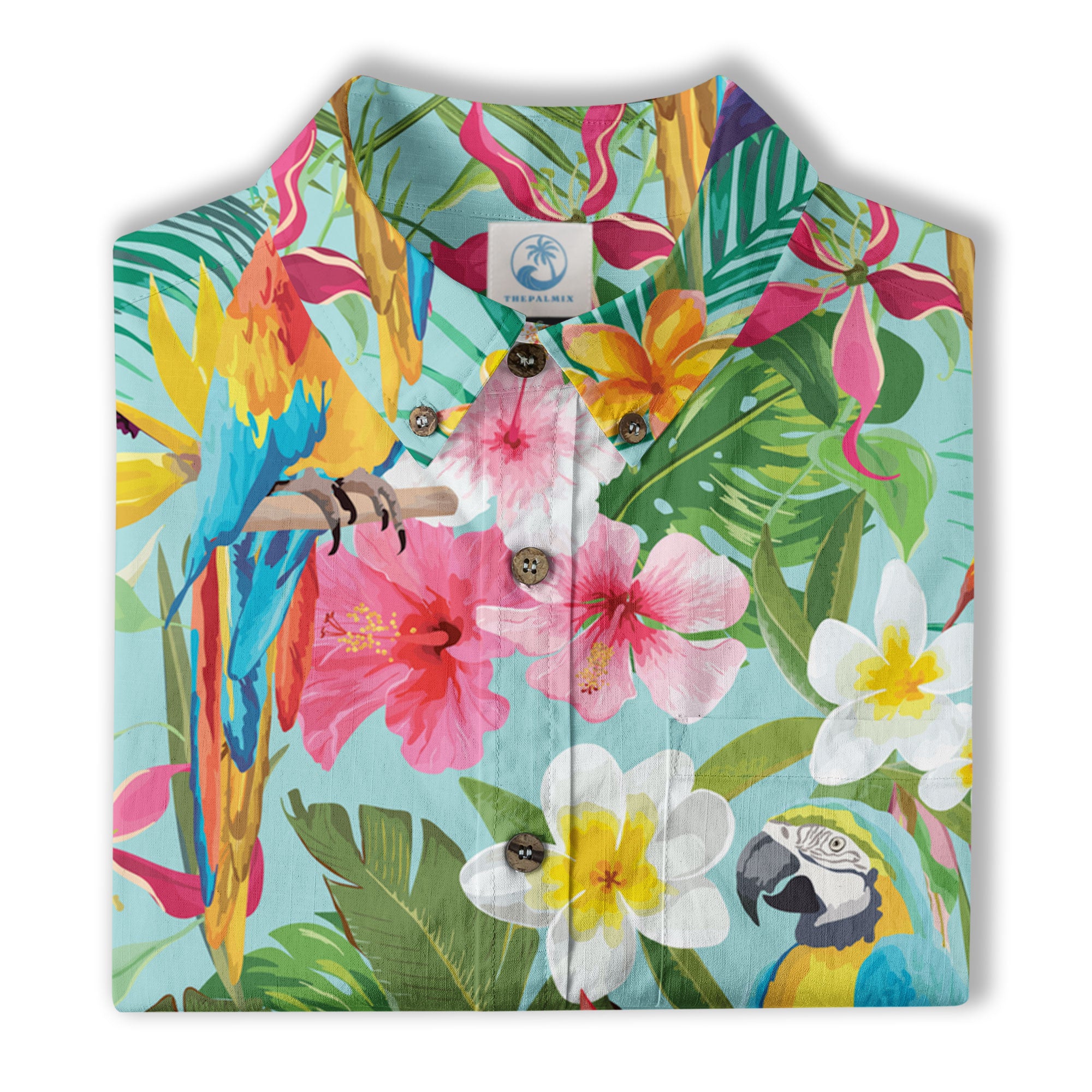Tropical Parrot Summer Hawaiian Button Down Shirt, Parrot Flowers Pattern Hawaii Shirt - The Palmix