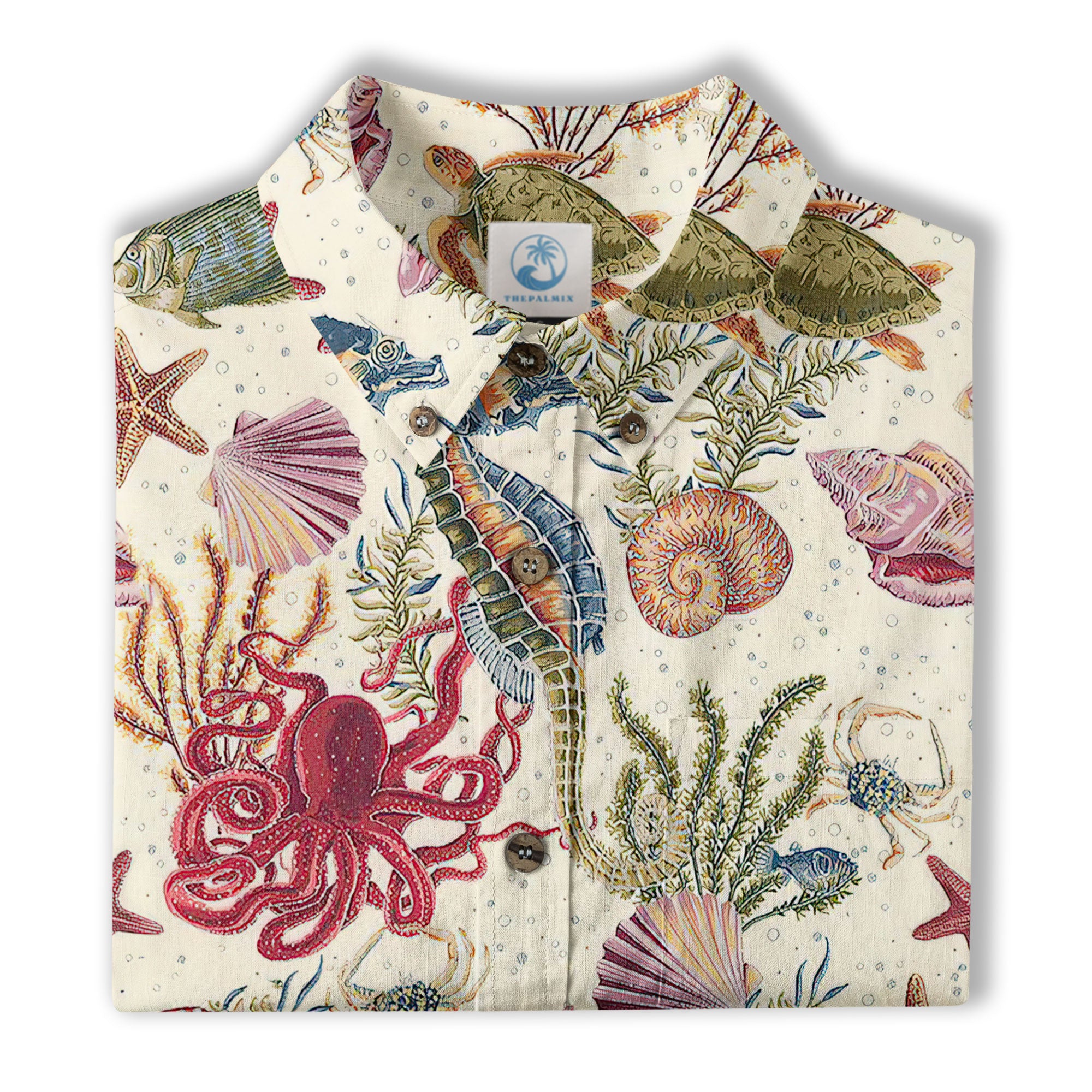 Vintage Ocean Print Hawaiian Shirts for Men Women, Sea Animal Aloha Summer Beach Shirt - The Palmix