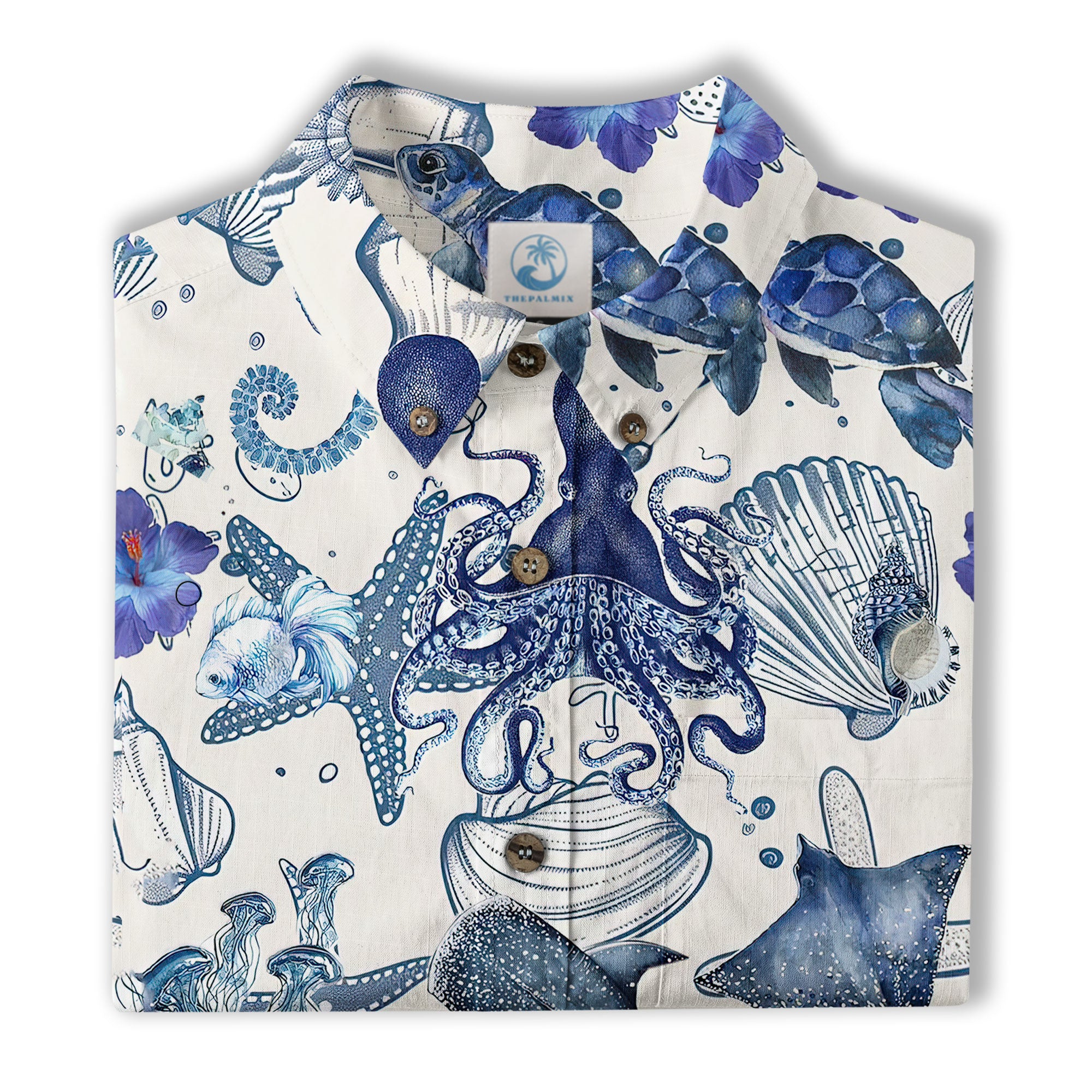 Vintage Ocean Print Hawaiian Shirts for Men Women, Sea Animal Aloha Summer Beach Shirt - The Palmix