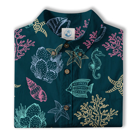 Vintage Ocean Print Hawaiian Shirts for Men Women, Sea Animal Aloha Summer Beach Shirt - The Palmix