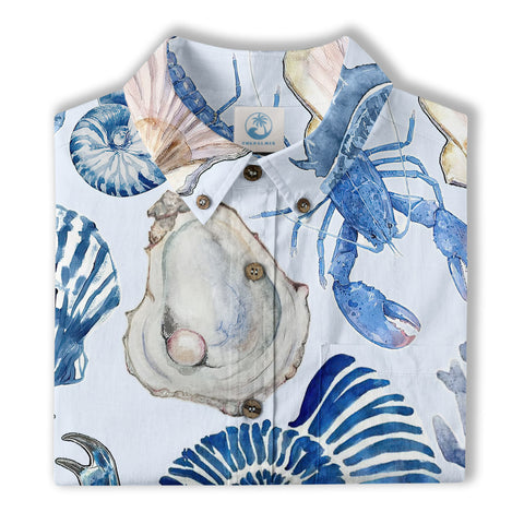 Vintage Ocean Print Hawaiian Shirts for Men Women, Sea Animal Aloha Summer Beach Shirt - The Palmix