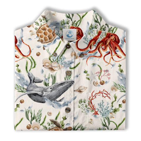 Sea Ocean Animals Women's Hawaiian Shirt, Ocean Fish Print - The Palmix