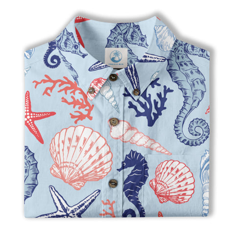 Ocean Animals Women's Hawaiian Shirt, Ocean Aloha Hawaiian Print - The Palmix