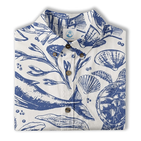 Ocean Animals Women's Hawaiian Shirt, Ocean Aloha Hawaiian Print - The Palmix