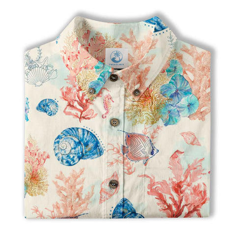 Ocean Animals Hawaiian Button Up Shirt, Sea Hawaii Shirt - The Palmix